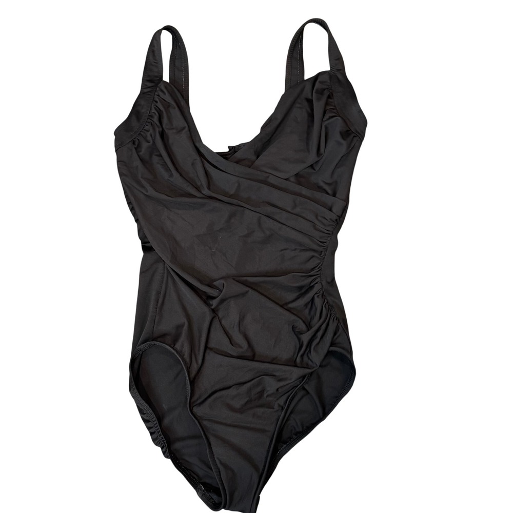 Miraclesuit Womens 12DD Black One Piece Swimsuit Ruched Tummy Control